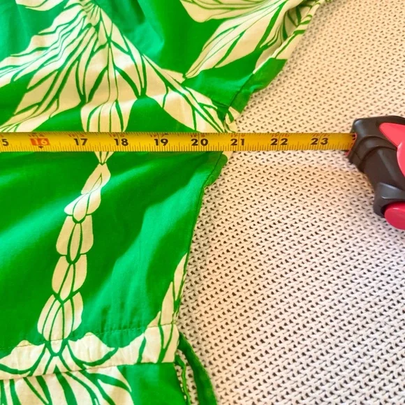 H&M Cotton Green & White Palm Leaf Tie Midi Maxi Long Sleeve Dress - Picture 12 of 14